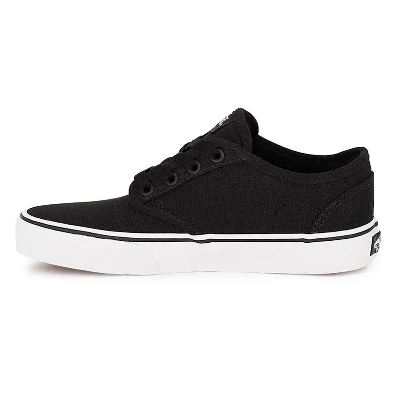 Tênis Vans Atwood masculino preto em lona com solado branco e cadarço preto visto de lado